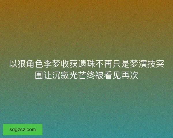 以狠角色李梦收获遗珠不再只是梦演技突围让沉寂光芒终被看见再次
