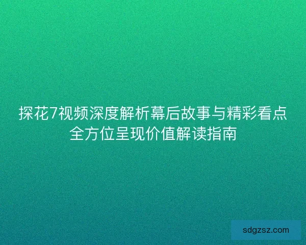 探花7视频深度解析幕后故事与精彩看点全方位呈现价值解读指南
